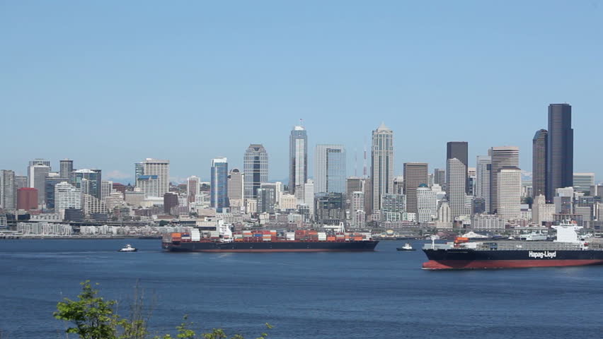 SEATTLE, USA - MAY 12: Skyline and ships in Seattle WA May 12, 2012.
