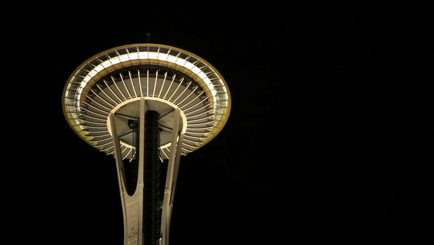 SEATTLE, USA - MAY 12: Space Needle at daytime with  elevators going up and down
