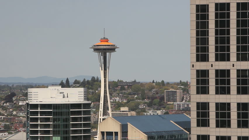 SEATTLE, USA - MAY 12: Space Needle at daytime with  elevators going up and down