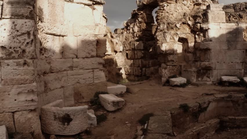 Salamis is an Ancient Greek City-State on the East Coast of Cyprus, at the Mouth of the River Pedieos, North of Modern Famagusta. Antique Ruins Near Mediterranean Sea. There Are Baths, Public