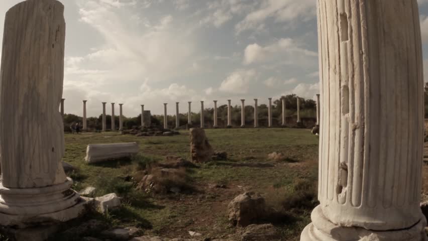 Salamis is an Ancient Greek City-State on the East Coast of Cyprus, at the Mouth of the River Pedieos, North of Modern Famagusta. Antique Ruins Near Mediterranean Sea. There Are Baths, Public