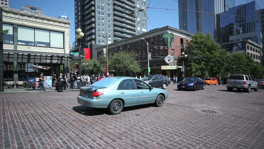 SEATTLE, USA - MAY 12: Damaged Car at Crossing in the Historic District of