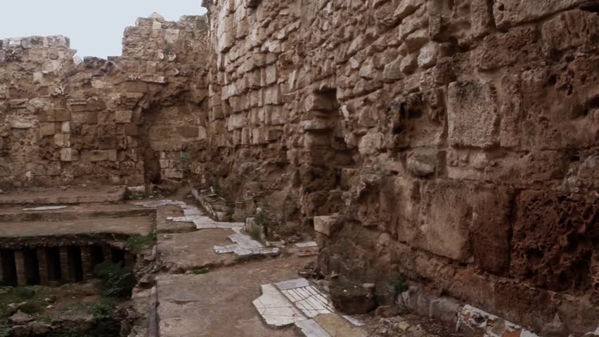 Salamis is an Ancient Greek City-State on the East Coast of Cyprus, at the Mouth of the River Pedieos, North of Modern Famagusta. Antique Ruins Near Mediterranean Sea. There Are Baths, Public
