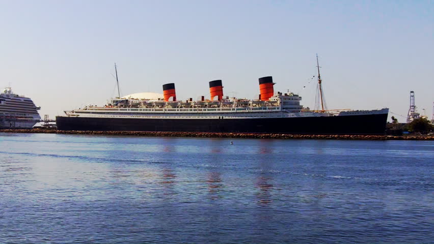 LONG BEACH, CA - AUGUST 5: The Queen Mary across Long Beach Harbor on August in