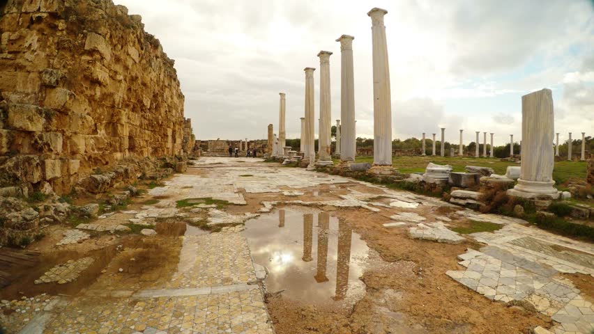 Salamis is an Ancient Greek City-State on the East Coast of Cyprus, at the Mouth of the River Pedieos, North of Modern Famagusta. Antique Ruins Near Mediterranean Sea. There Are Baths, Public | Shutterstock HD Video #27030727