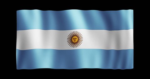 Flag of Argentina waving in the wind, long ratio (2:1), stylish, stylized, non-realistic animation, seamless loop, alpha channel, nice textile pattern in the highest resolution