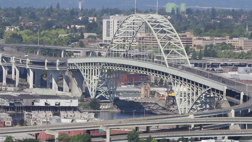 Freemont Bridge in Downtown Northwest Portland Oregon across Willamette River 1920x1080