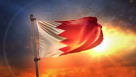Bahrain Flag Backlit At Beautiful Sunrise Loop Slow Motion 3D Rendering 4K