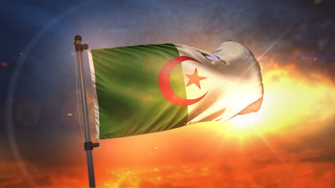 Algeria Flag Backlit At Beautiful Sunrise Loop Slow Motion 3D Rendering 4K