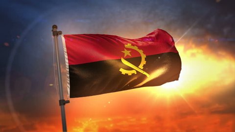 Angola Flag Backlit At Beautiful Sunrise Loop Slow Motion 3D Rendering 4K