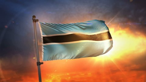 Botswana Flag Backlit At Beautiful Sunrise Loop Slow Motion 3D Rendering 4K