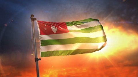 Abkhazia Flag Backlit At Beautiful Sunrise Loop Slow Motion 3D Rendering 4K