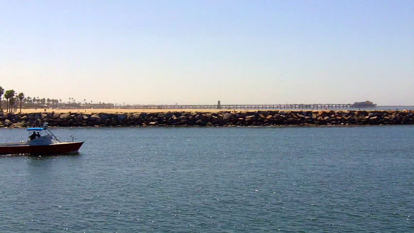 LONG BEACH, CA - AUGUST 5: A Harbor Patrol Boat plies the waters of Long Beach