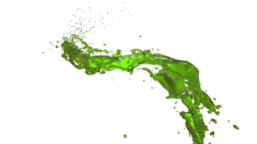 green flow liquid like juice moves in slow motion . 3d render fluid cg slow motion with alpha matte, full hd. Simulated and rendered with very high detail. Ver 2