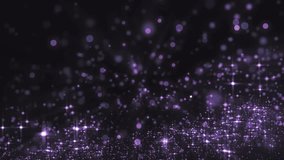 Glittering Violet Particle Background. Universe gold dust with stars on black background. Motion abstract of particles. VJ Seamless loop.