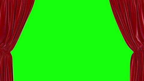 Animation of opening red curtain on green screen