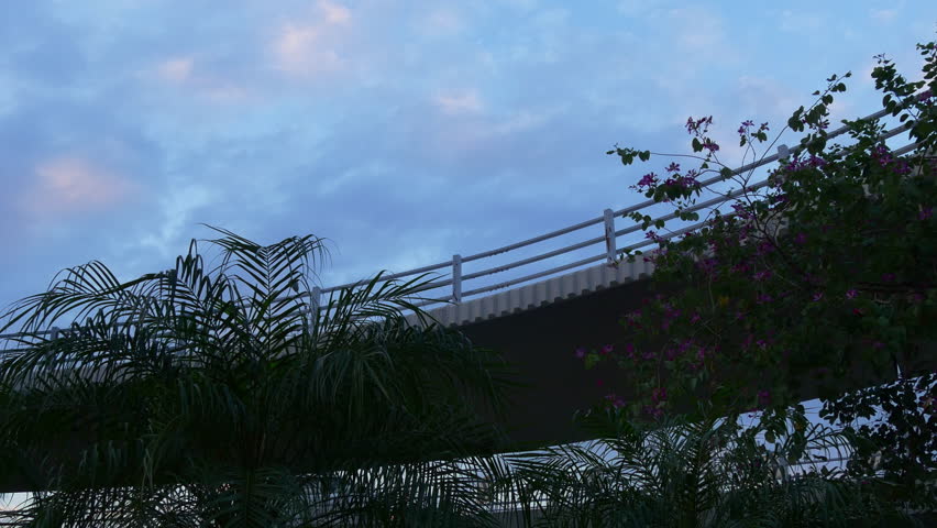 sunset time hong kong city center bridge under up panorama 4k china