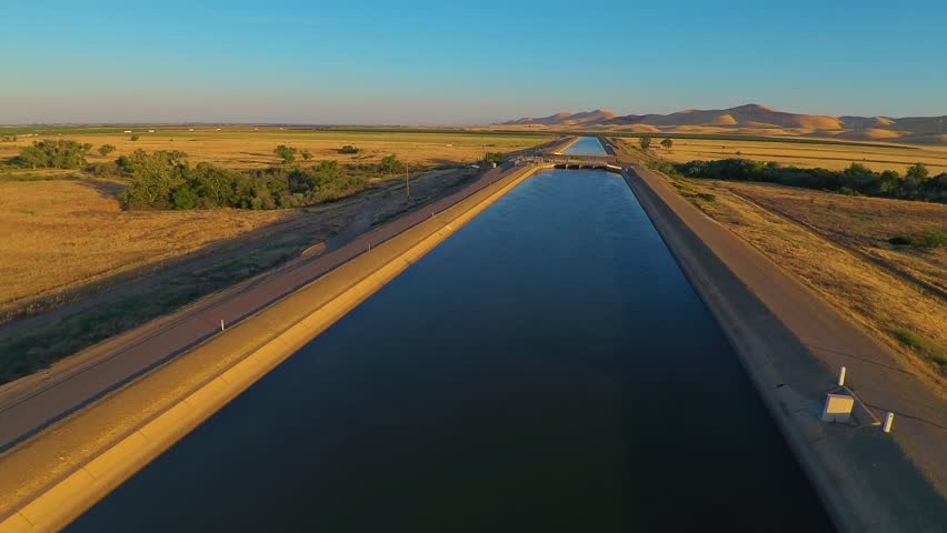California Aqueduct Canal Water Irrigation Aerial Flyover Stanislaus Central Valley
