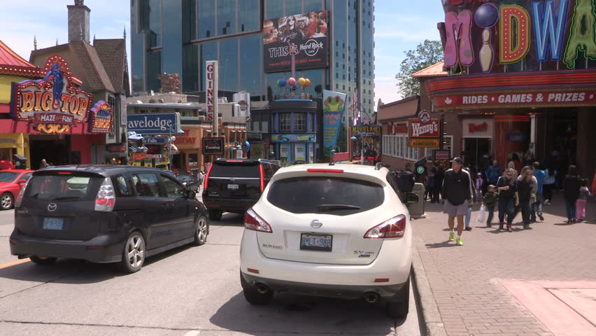 Niagara Falls, Ontario, Canada May 2017Crowds of tourists and people on main street Niagara falls on holiday weekend
