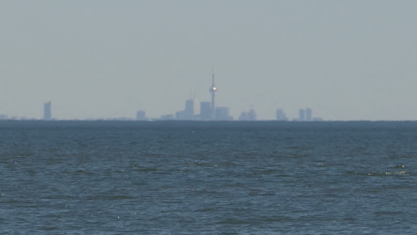 Toronto, Ontario, Canada May 2017 Record high lake Ontario great lakes water levels with Toronto skyline