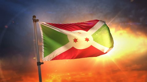 Burundi Flag Backlit At Beautiful Sunrise Loop Slow Motion 3D Rendering 4K