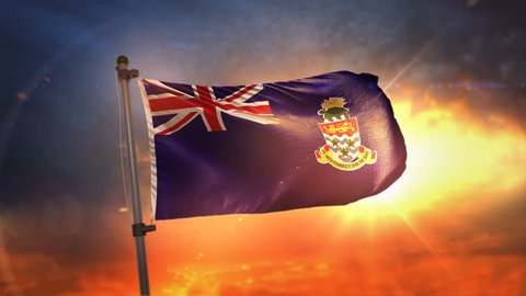 Cayman Islands Flag Backlit At Beautiful Sunrise Loop Slow Motion 3D Rendering 4K