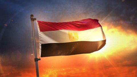 Egypt Flag Backlit At Beautiful Sunrise Loop Slow Motion 3D Rendering 4K