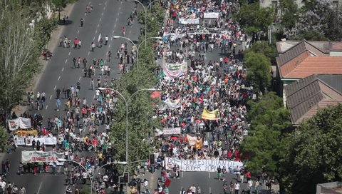 SANTIAGO, CHILE - OCTOBER 19: Protesters during a student strike in Chile. Protesters demand the government to improve education quality. October 19, 2011 in Santiago, Chile