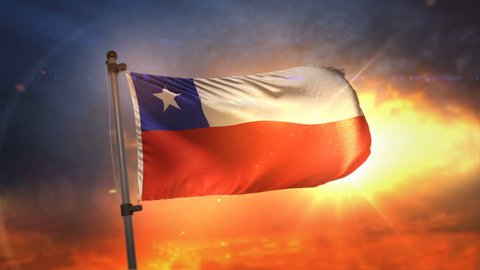 Chile Flag Backlit At Beautiful Sunrise Loop Slow Motion 3D Rendering 4K