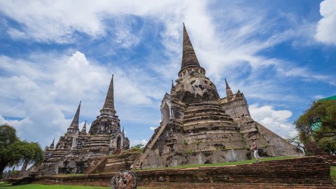 4k Time-lapse of Ruins of pagoda of Wat Phra Si Sanphet temple in Ayutthaya historical park, Thailand