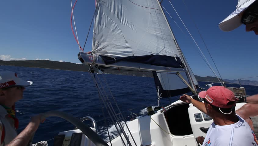 MEDITERRANEAN SEA, TURKEY - MAY 29: Sailors participate in sailing regatta 