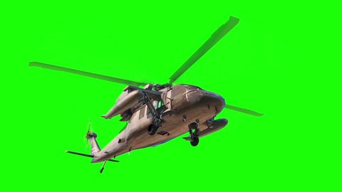 Military Helicopter Black Hawk Down Green Screen 3D Rendering Animation