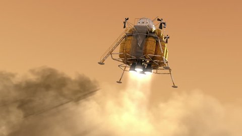 The Descent Module Landing On Planet Mars. Realistic 3D Animation.