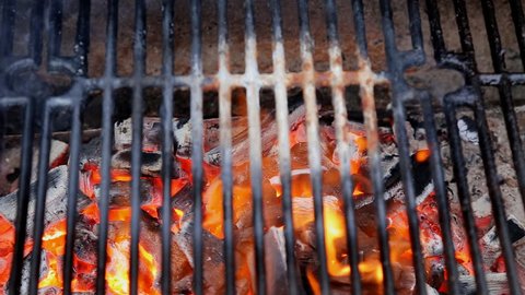 Empty Hot Charcoal Barbecue Grill With Bright Flame