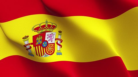 Spain flag waving seamless loop in 4K and 30fps. Spanish loopable flag with highly detailed fabric texture.