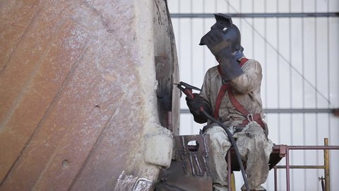 Welder Repairing Heavy Equipment Mining Industry Stock Footage Video