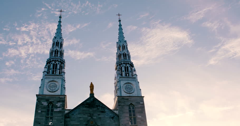 Notre-Dame Cathedral Basilica and Heavenly Clouds, Church in Ottawa, Ontario,