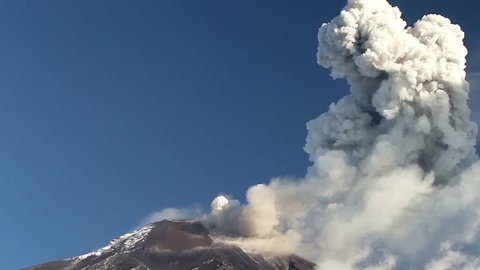 Tungurahua volcano in Ecuador,high presure gases and ash are blown into the sky