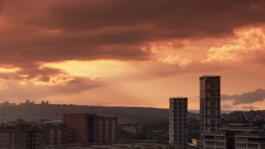 Cloudy sky over city in sunset, time lapse, Turkey, Istanbul