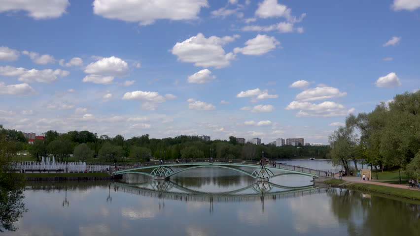 Pond in the park. Bridge view. Sredniy Tsaritsynskiy prud.
