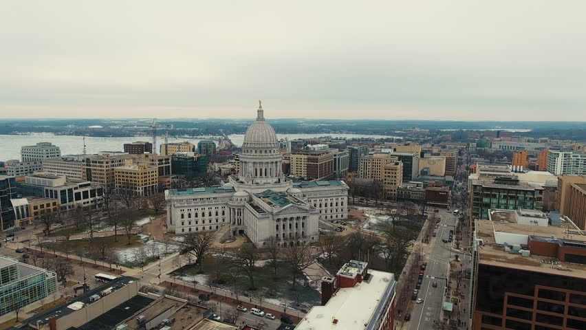 Madison Wisconsin Capitol Building Downtown Skyline UW Campus Aerial_Panorama