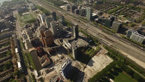 Aerial of Amsterdam bussiness and finance center South Axis - Zuidas