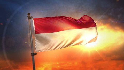 Indonesia Flag Backlit At Beautiful Sunrise Loop Slow Motion 4K
