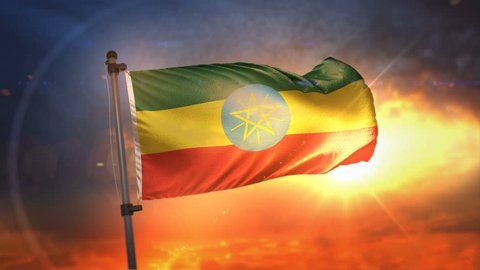 Ethiopia Flag Backlit At Beautiful Sunrise Loop Slow Motion 4K