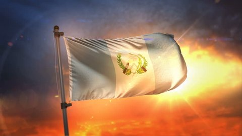 Guatemala Flag Backlit At Beautiful Sunrise Loop Slow Motion 4K