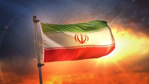 Iran Flag Backlit At Beautiful Sunrise Loop Slow Motion 4K