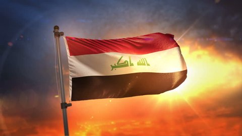 Iraq Flag Backlit At Beautiful Sunrise Loop Slow Motion 4K