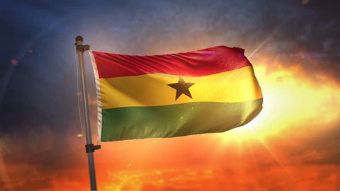 Ghana Flag Backlit At Beautiful Sunrise Loop Slow Motion 4K