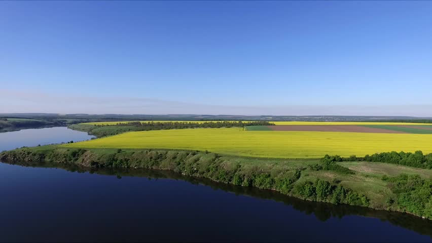 Aerial view from copter, of field sown with wheat and rape. Ukraine.
