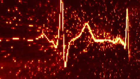 digital pixel EKG electrocardiogram pulse orange. computer generated seamless loop abstract motion background. HD 1080 progressive, videoclip de stoc